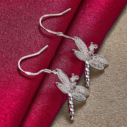 Sterling Silver Dragonfly Drop Earrings