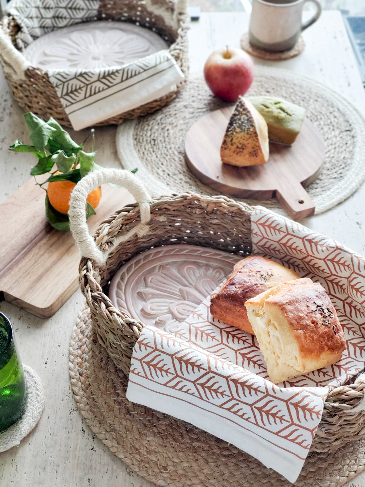 Flower Terracotta Bread Warmer & Seagrass Basket