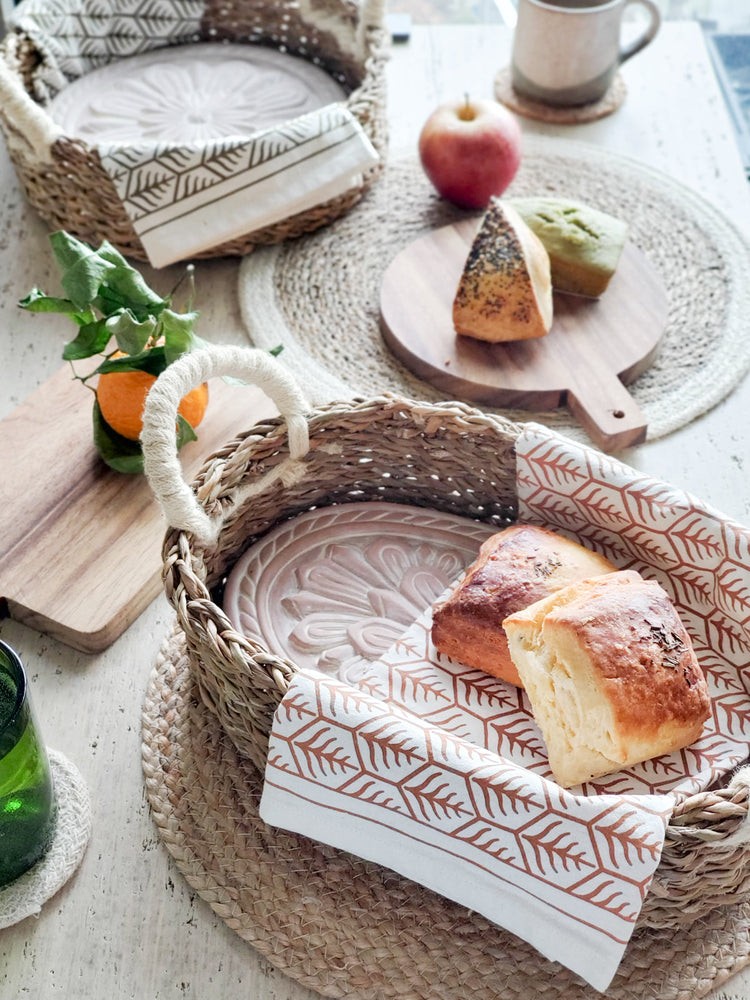 Flower Terracotta Bread Warmer & Seagrass Basket