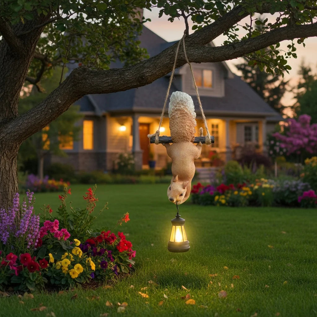 Solar Squirrel Garden Statue with LED Lights – Resin Outdoor Animal Figurine for Yard, Patio & Lawn