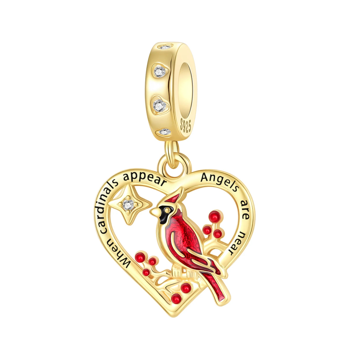 Sterling Silver Cardinal Heart Dangle Charm