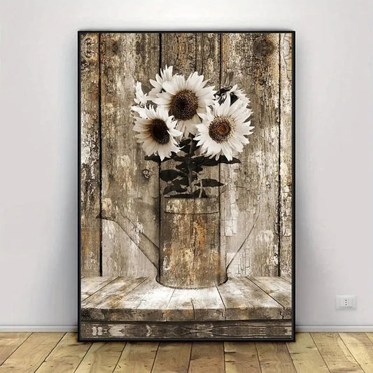 Rustic Sunflower Canvas Wall Art | Farmhouse & Cottage Home Decor
