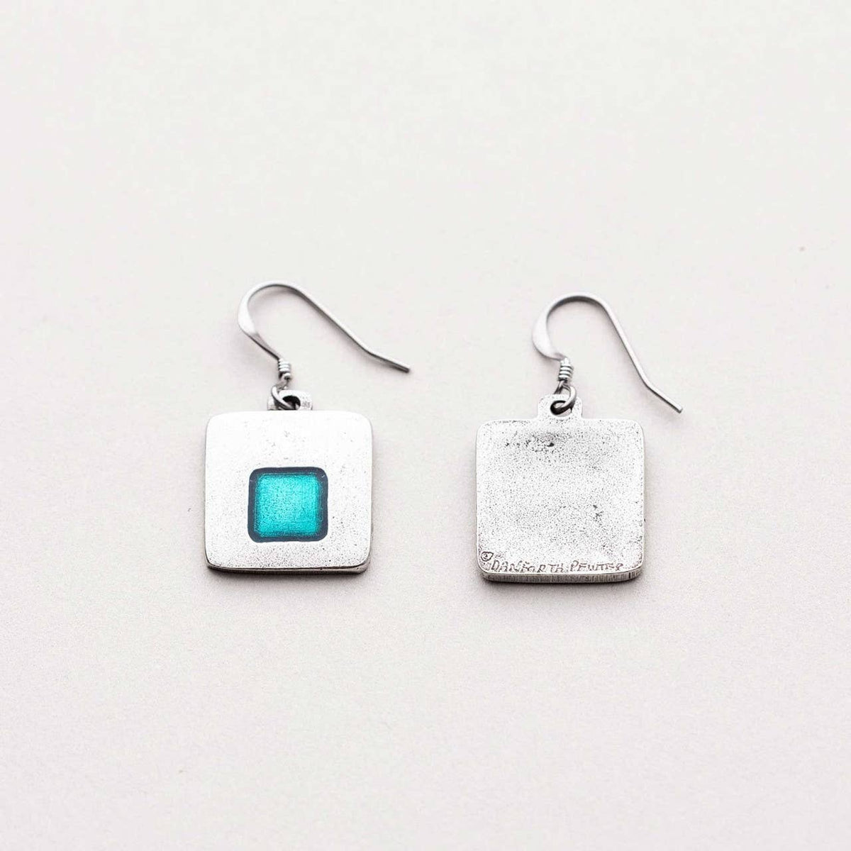 Danforth Stability Teal Pewter Dangle Earrings