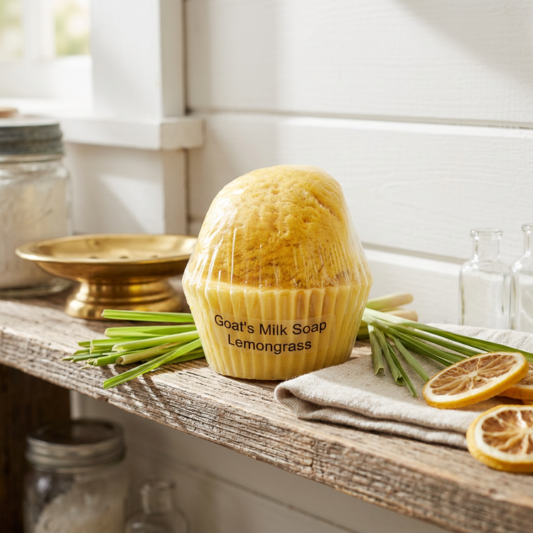 Lemongrass Goat’s Milk Cupcake Soap with Sea Sponge
