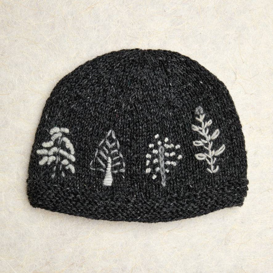 Hand Knit-Winter Trees Hand-Embroidered Wool Beanie