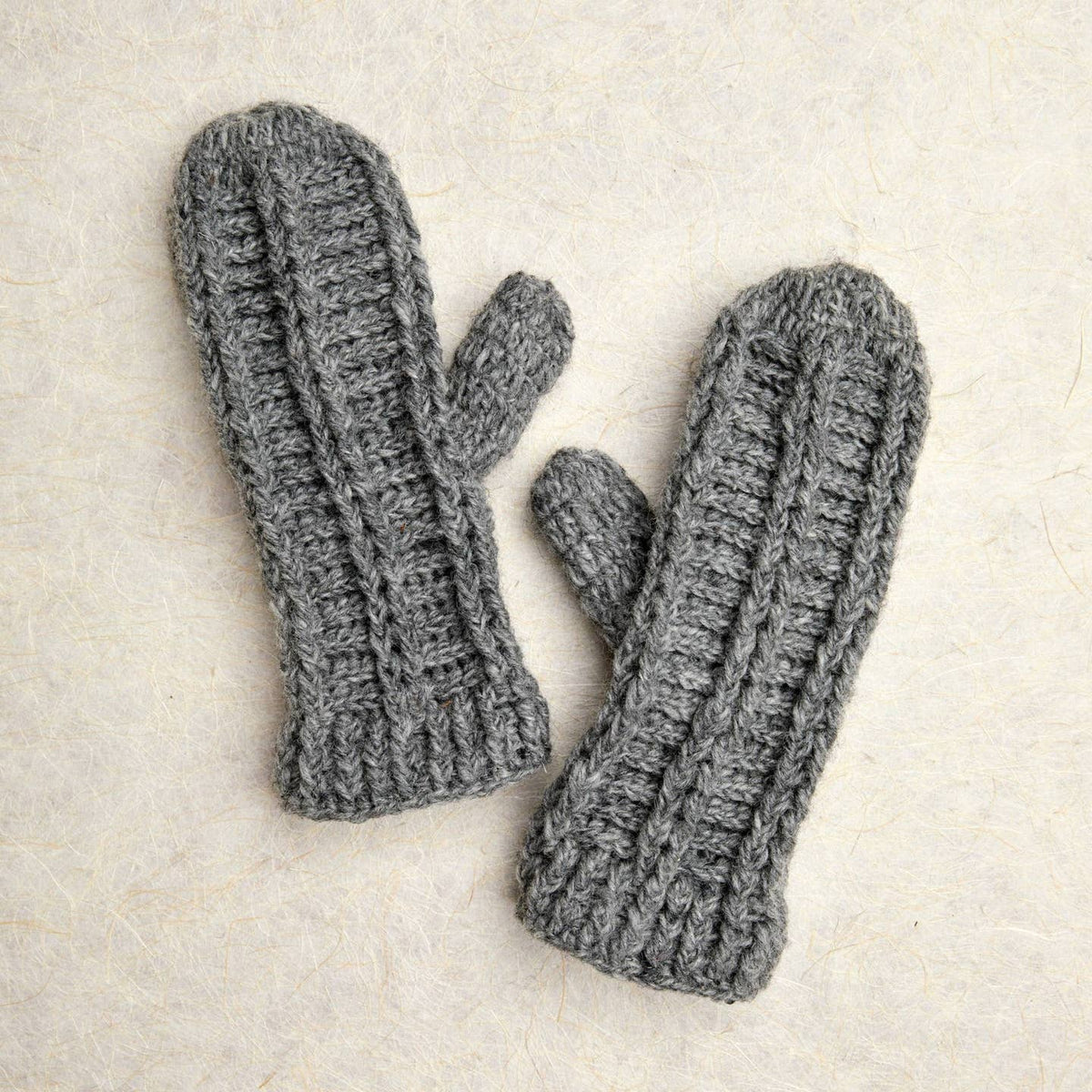 Ribbed Handmade Wool Mittens with Fleece Lining