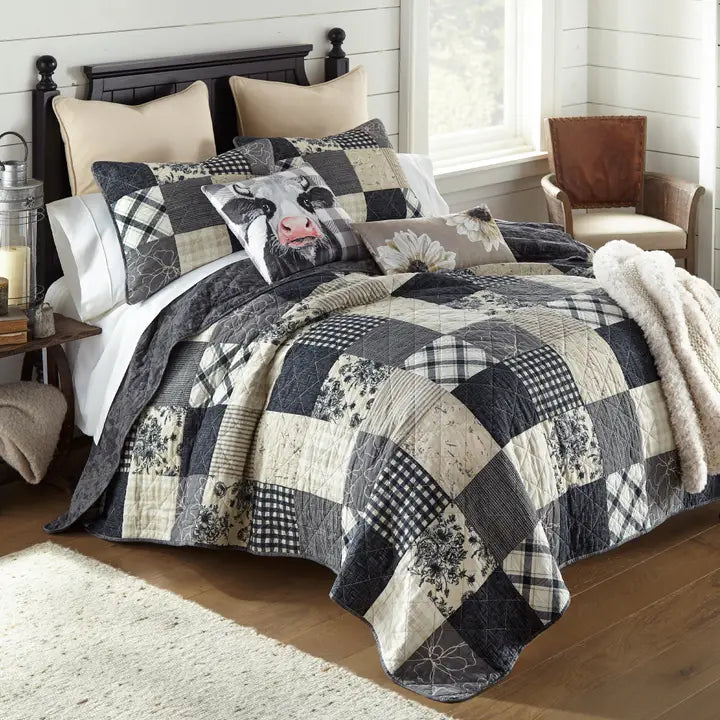 Augusta Neutral Patchwork Cotton Quilt Set | Queen