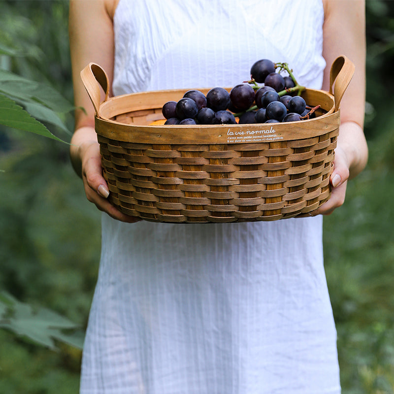 Handwoven Storage Basket with Wood Handle