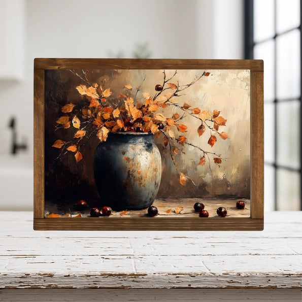 Handmade Autumn Leaves Vase Framed Print