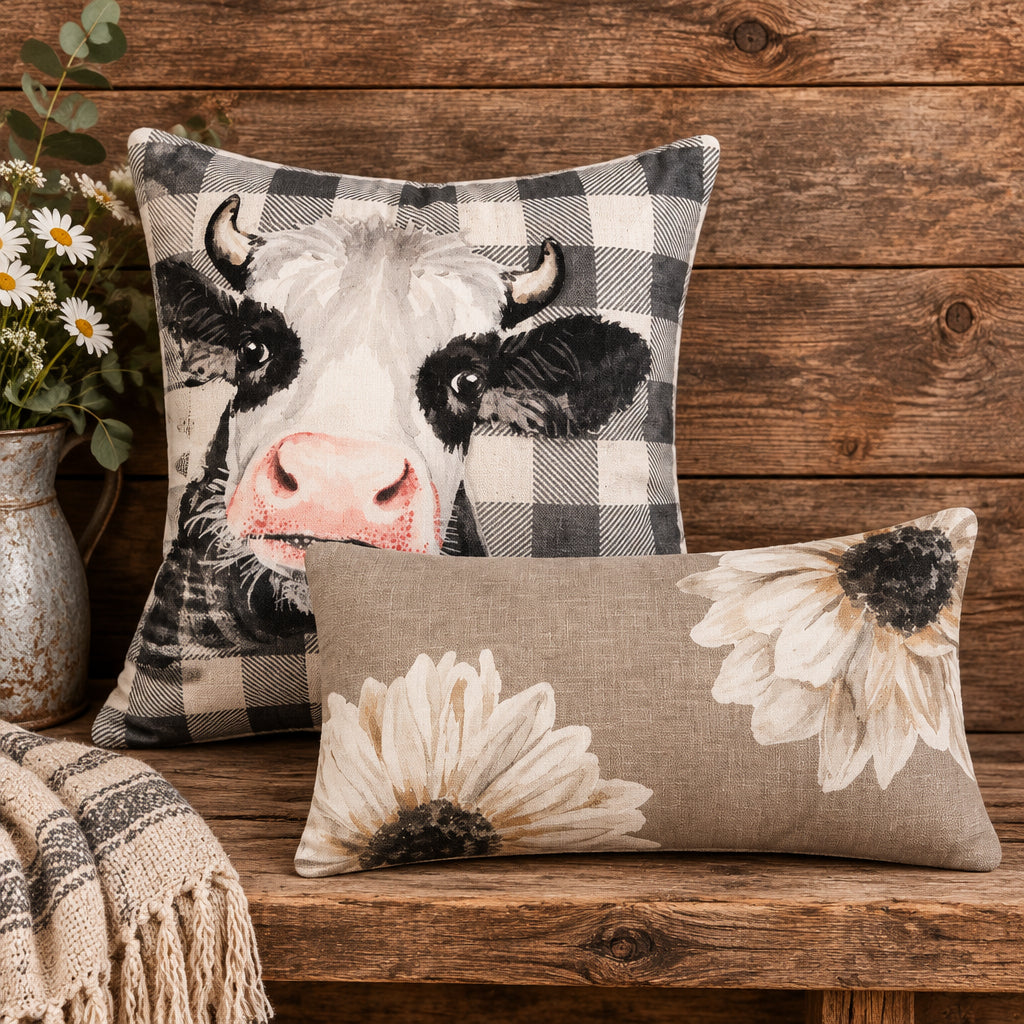 Augusta Cow & Floral Decorative Pillow Set | Set of 2