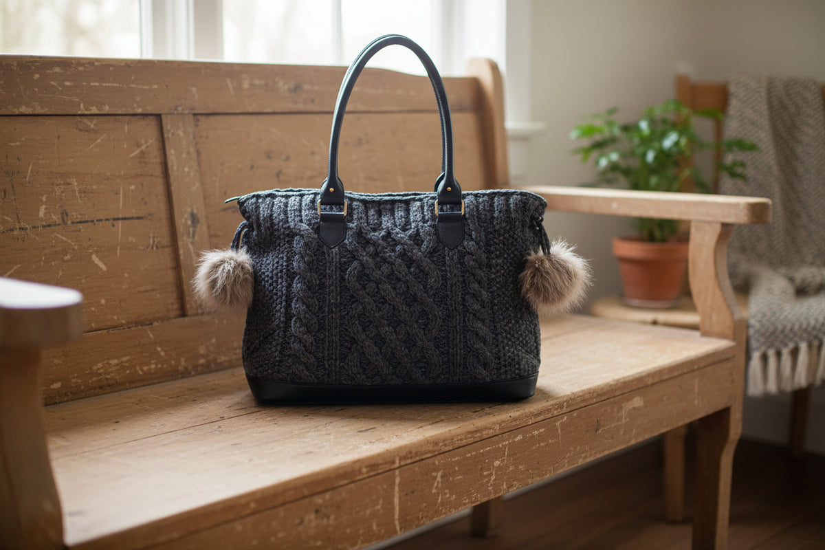 Graphite Cable Knit Wool Handbag | Fair Trade