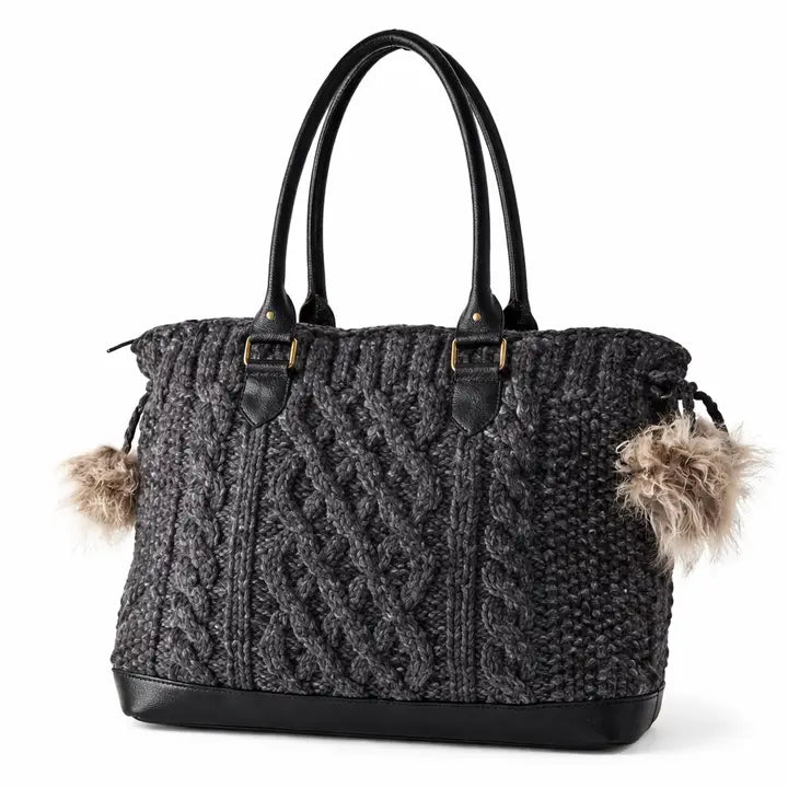 Graphite Cable Knit Wool Handbag | Fair Trade