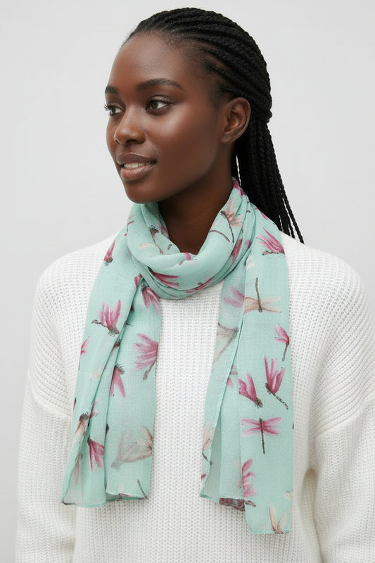 Dragonfly Print Bali Yarn Scarf – Handmade & Lightweight