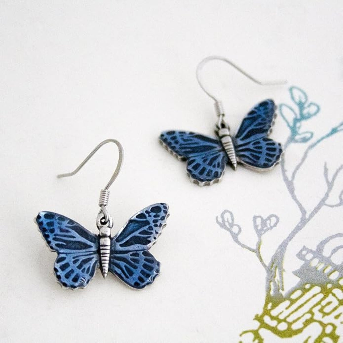 Danforth Pewter Blue Butterfly Dangle Earrings