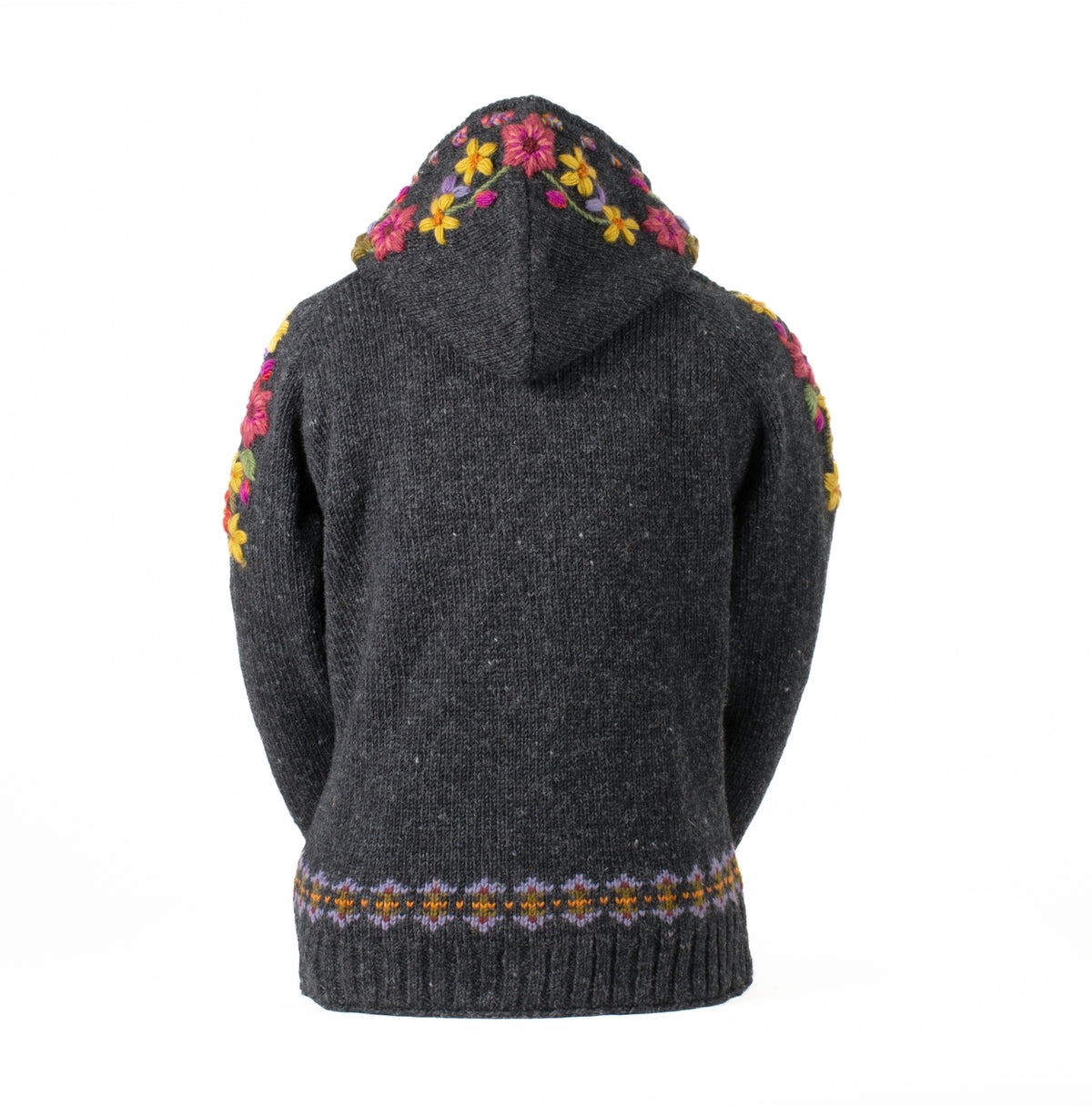 Wildflower Embroidered Wool Zip Hoodie Sweater
