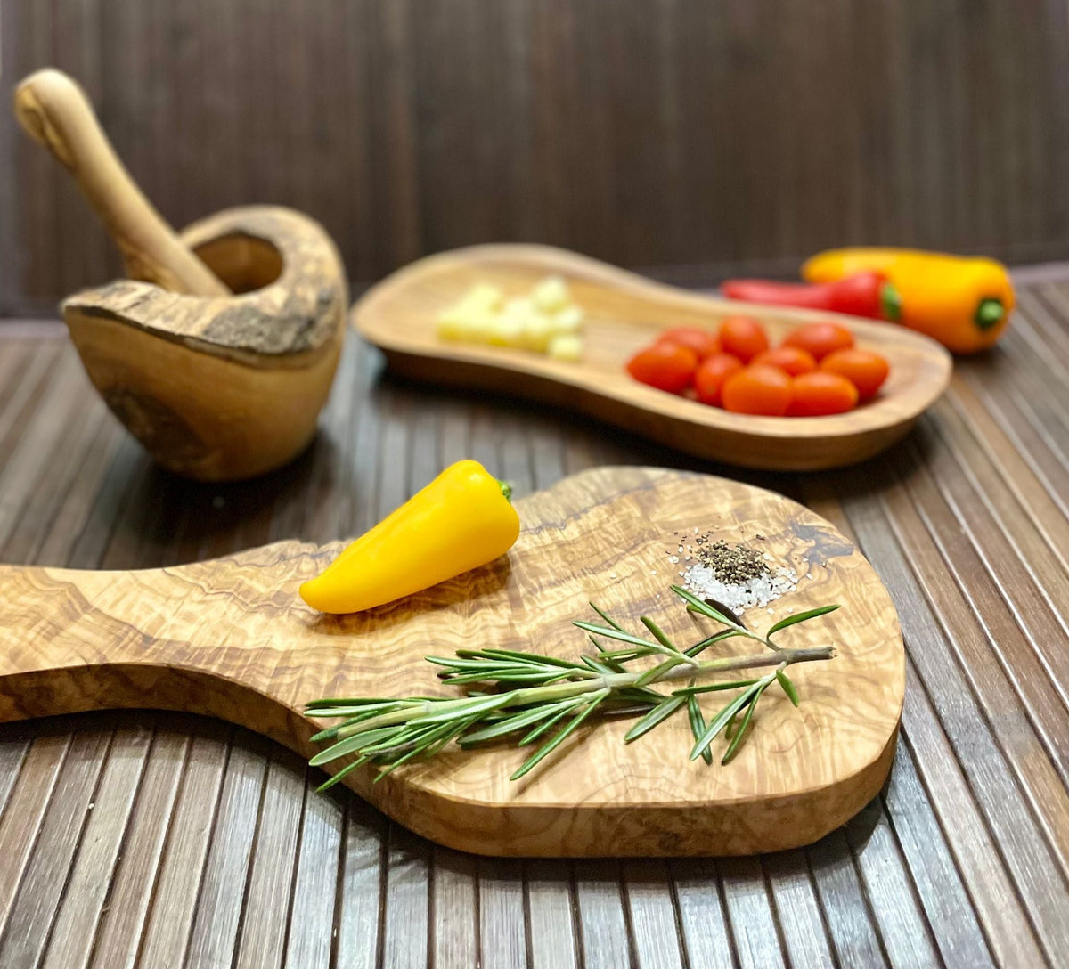 Mediterranean Olive Wood Kitchen Gift Set, 3 Pieces