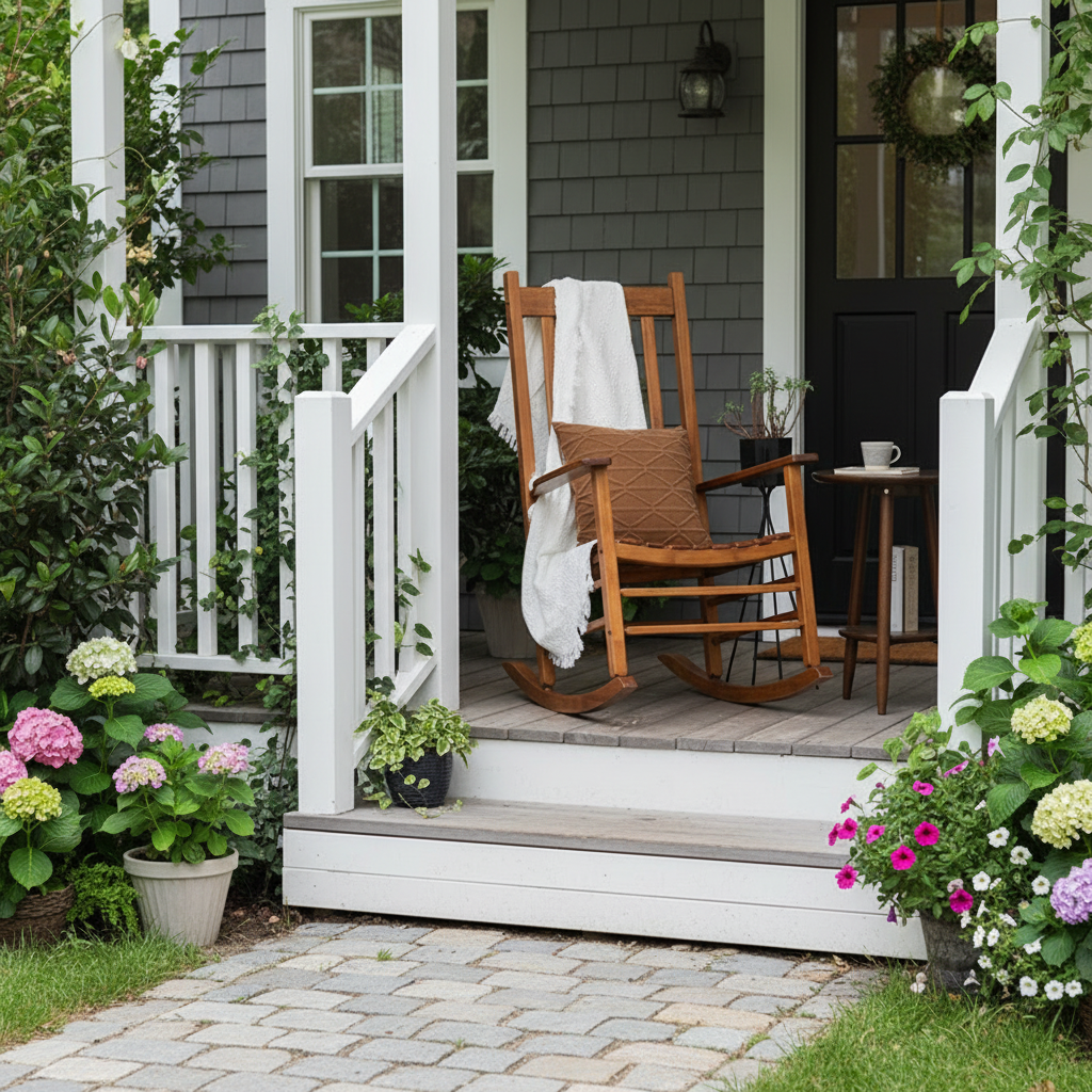 Solid Wood Porch Rocking Chair – Cottagecore Indoor & Outdoor Rocker