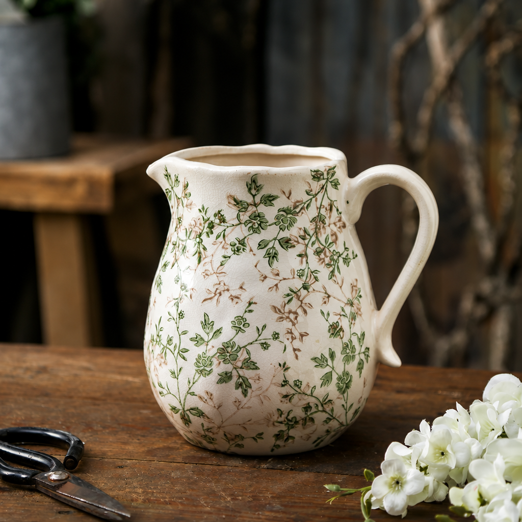 Vintage-Inspired Green Ceramic Vase