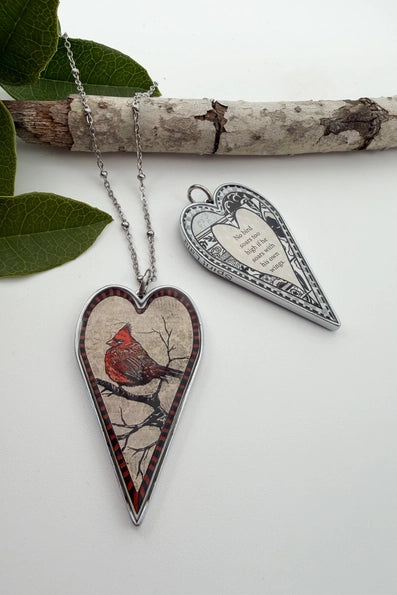 Cardinal Heart Pendant Necklace - Willow Drift Cottage
