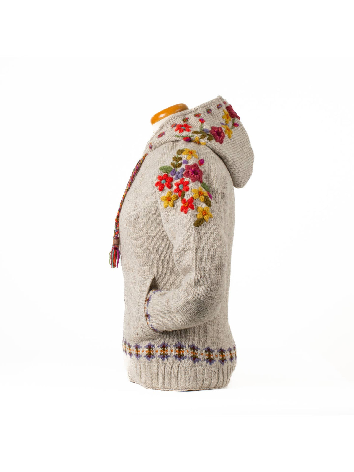 Wildflower Embroidered Wool Zip Hoodie Sweater