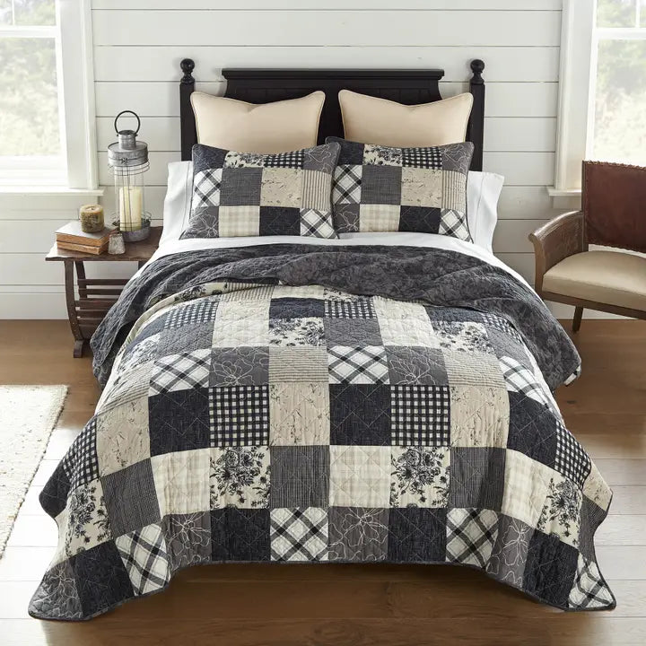 Augusta Neutral Patchwork Cotton Quilt Set | Queen