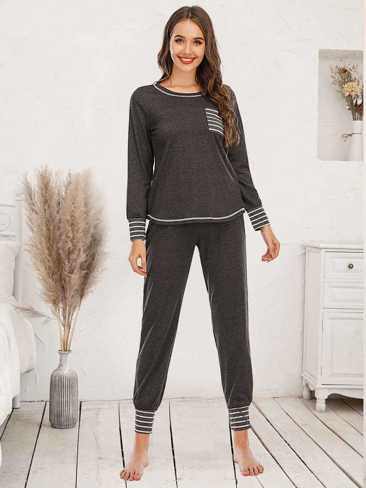 Round-Neck Top & Drawstring Pants Lounge Set