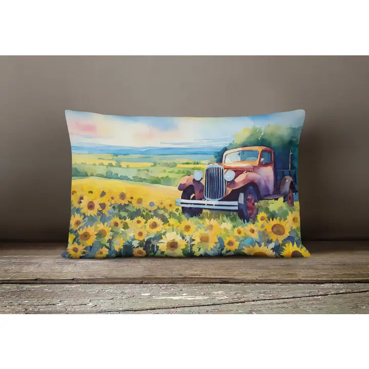 Kansas Sunflowers Watercolor Indoor/Outdoor Pillow, 12 × 16