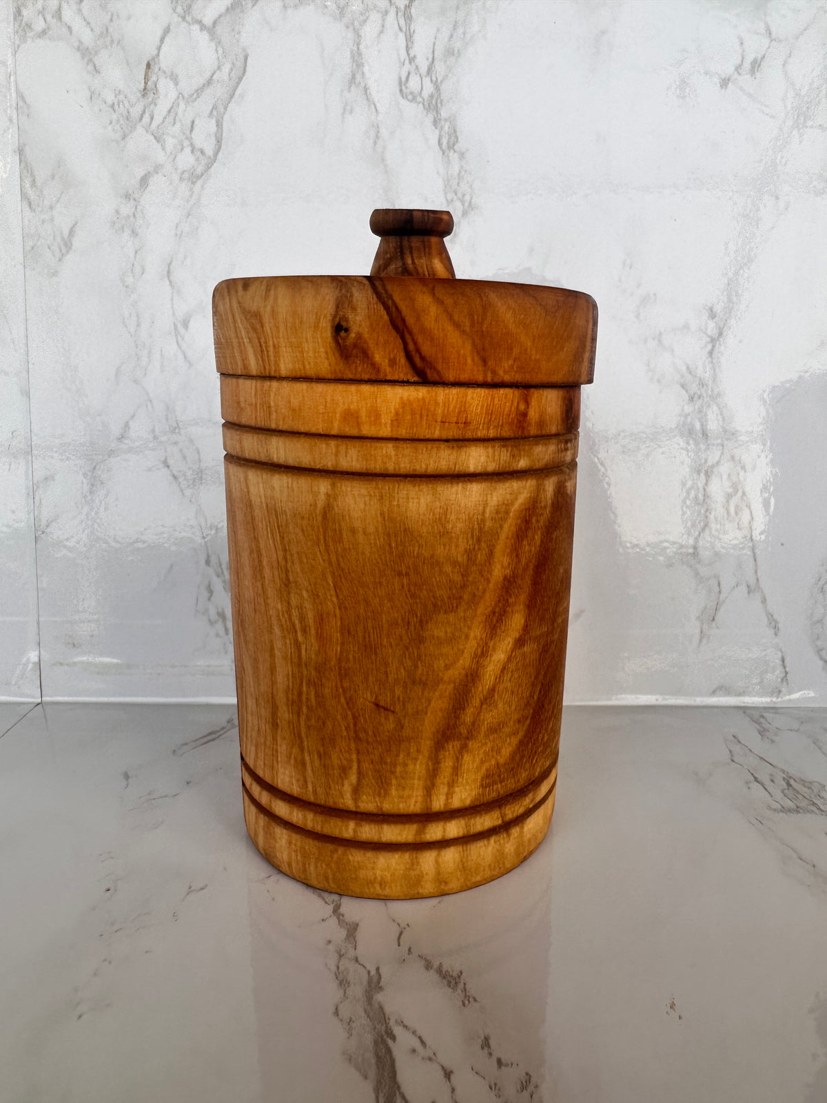 Hand-Carved Olive Wood Salt Keeper with Lid