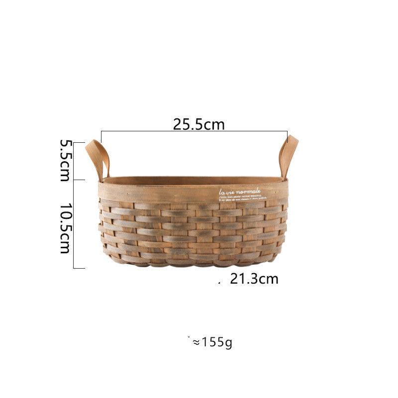 Handwoven Storage Basket with Wood Handle
