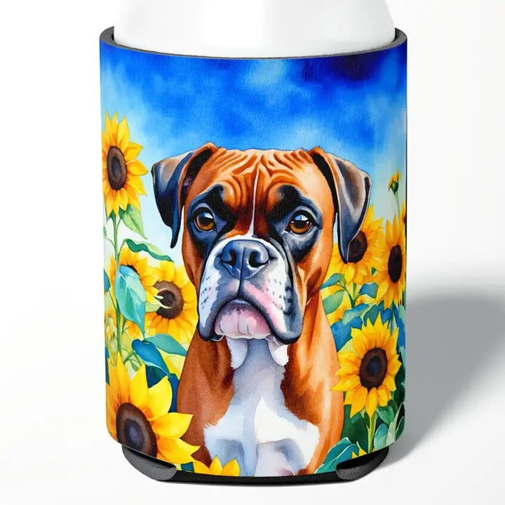 Boxer in Sunflowers Can Cooler, 12 oz