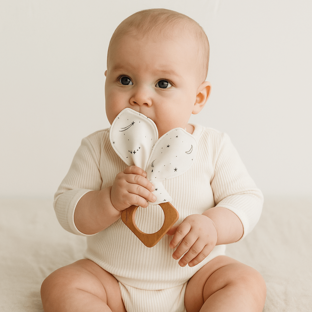 Celestial Wooden Teether with Organic Cotton Ears