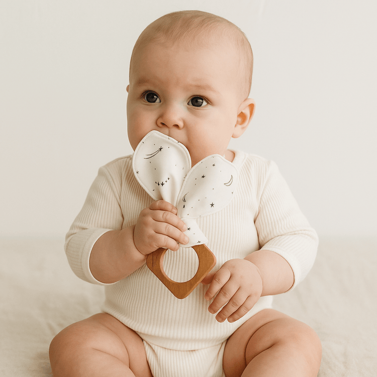 Celestial Wooden Teether with Organic Cotton Ears