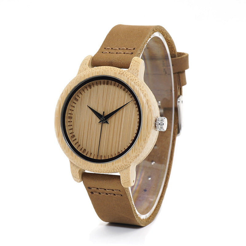 BOBO BIRD Genuine Leather Bamboo Wood Couple Watch
