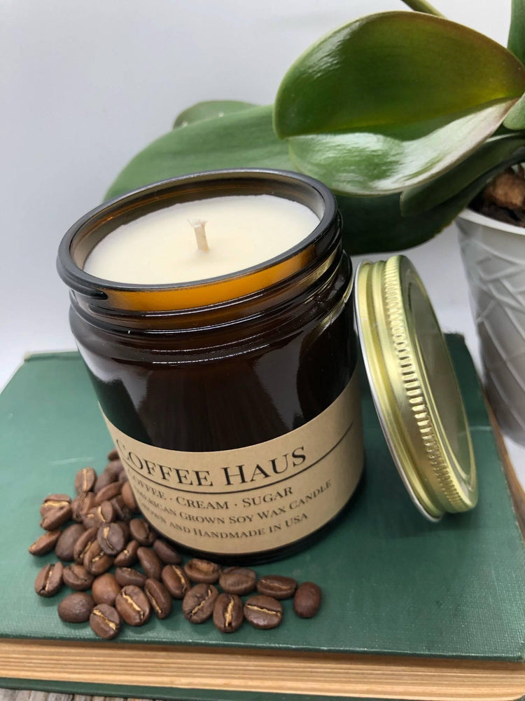 Coffee Haus Soy Candle in Amber Glass Jar, 8 oz