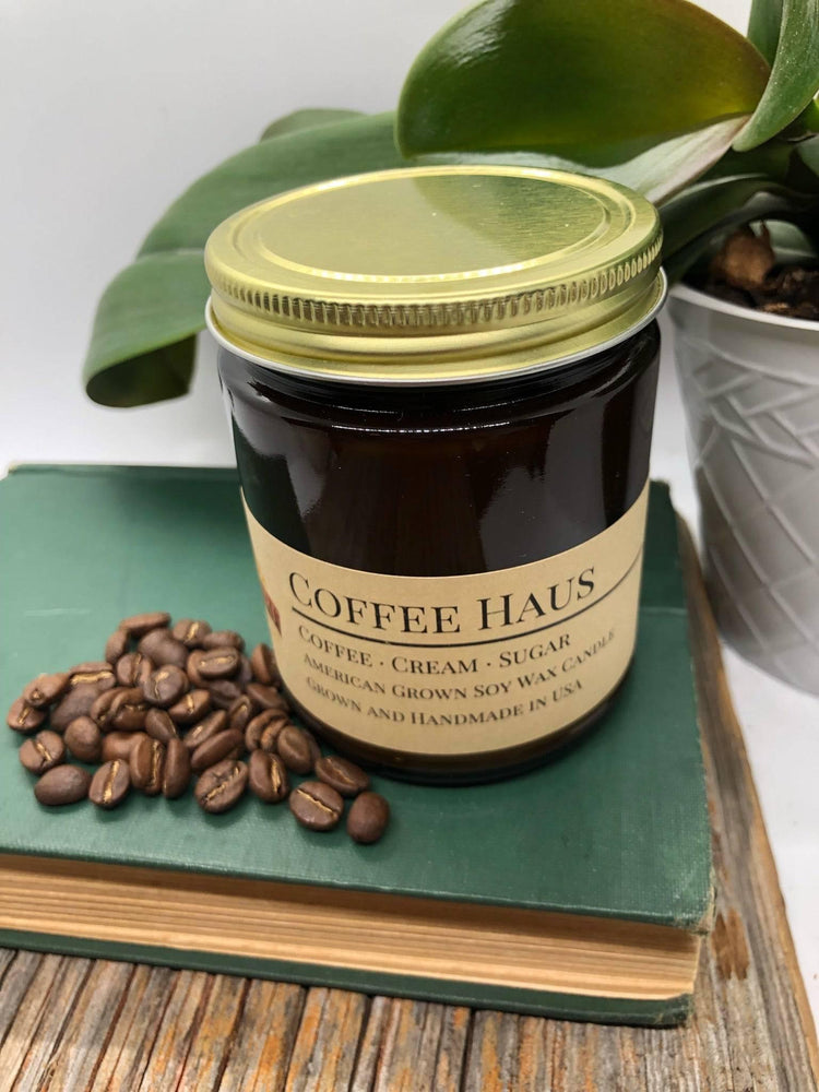 Coffee Haus Soy Candle in Amber Glass Jar, 8 oz