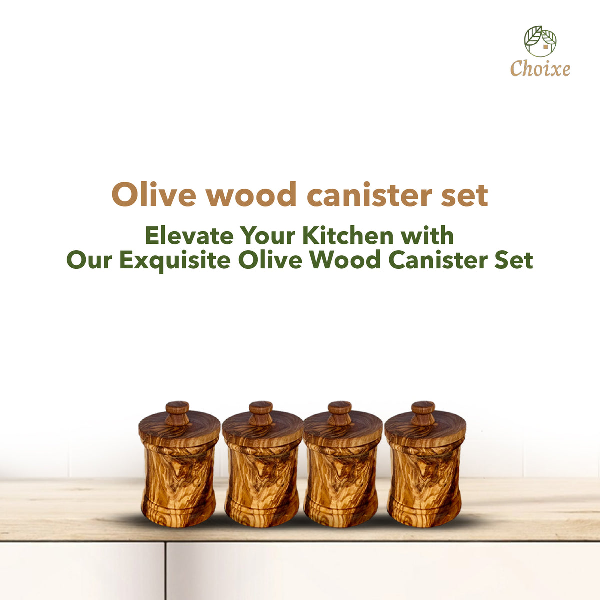 Handcrafted Olive Wood Canister Set with Carved Base