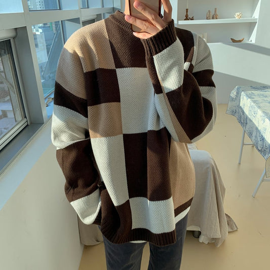 Plaid Couple's Thick Knitted Winter Sweater