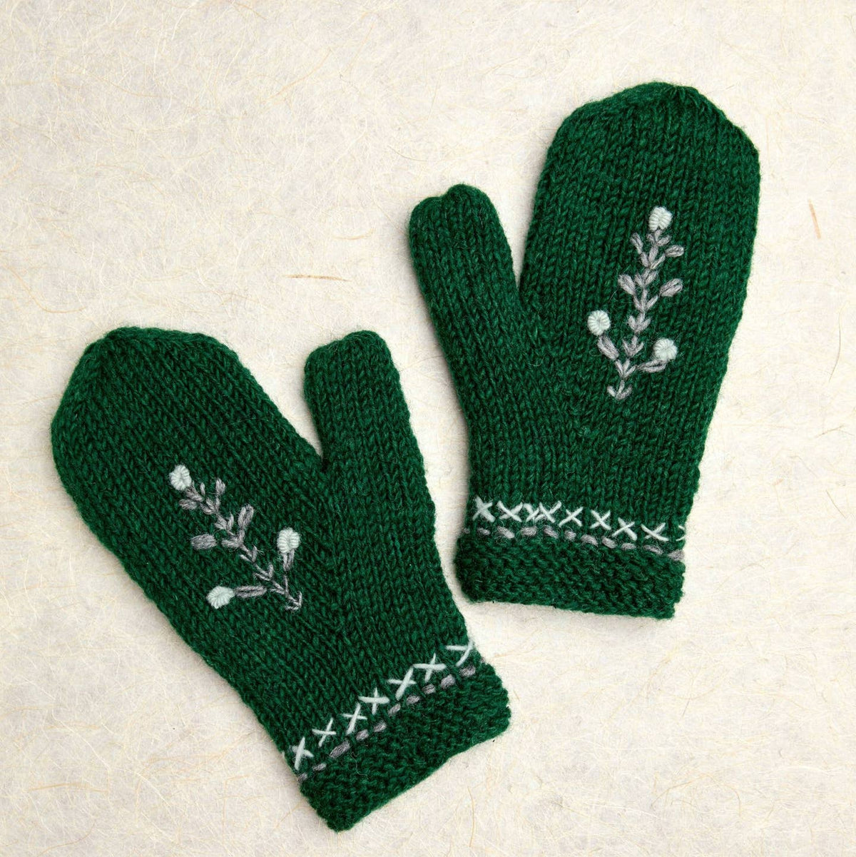 Winter Trees Hand-Knit Wool Gloves