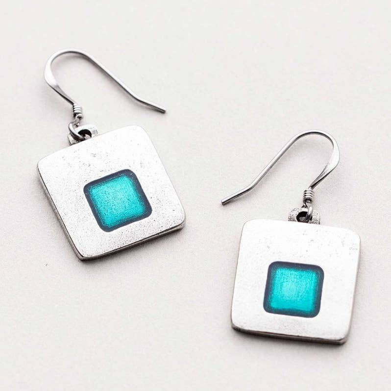 Danforth Stability Teal Pewter Dangle Earrings