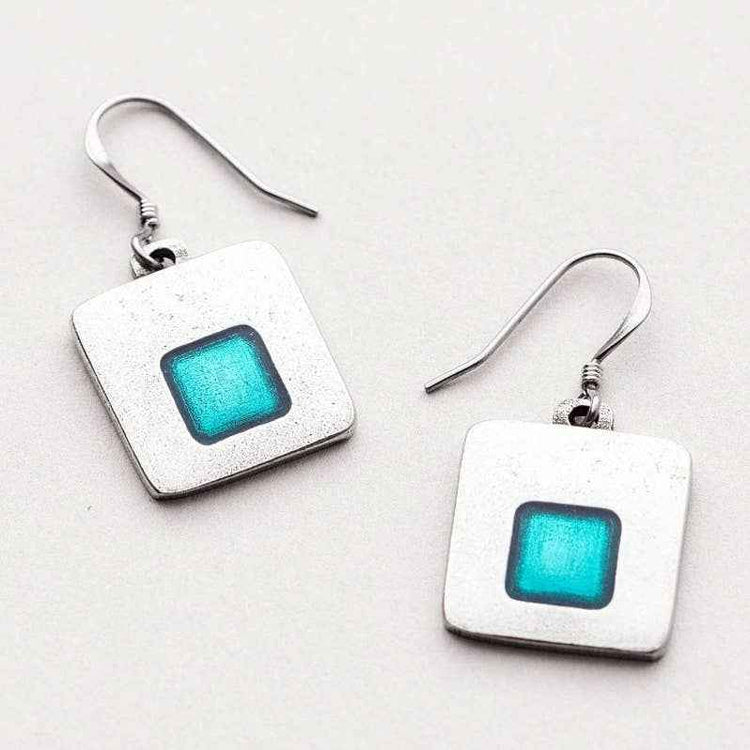 Danforth Stability Teal Pewter Dangle Earrings