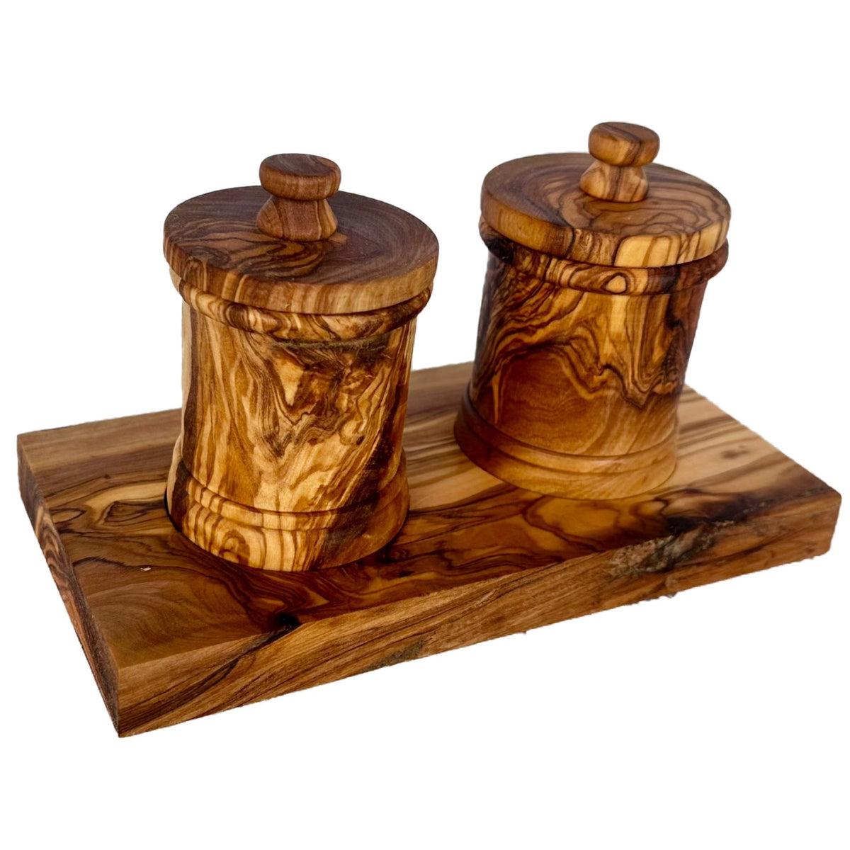 Handcrafted Olive Wood Canister Set with Carved Base