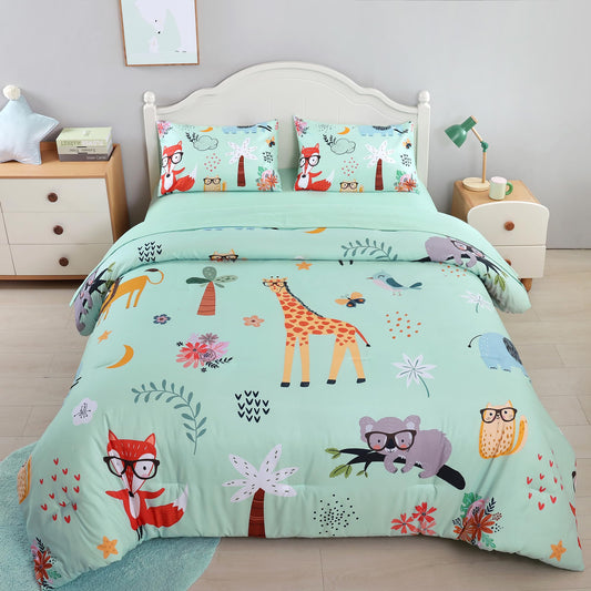 weigelia Twin Comforter Set 5 Pieces Bed in a Bag Set Zoo Kids Comforter Set Lightweight Soft Twin Bedding Sets for Boys Girls