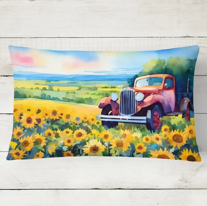 Kansas Sunflowers Watercolor Indoor/Outdoor Pillow, 12 × 16