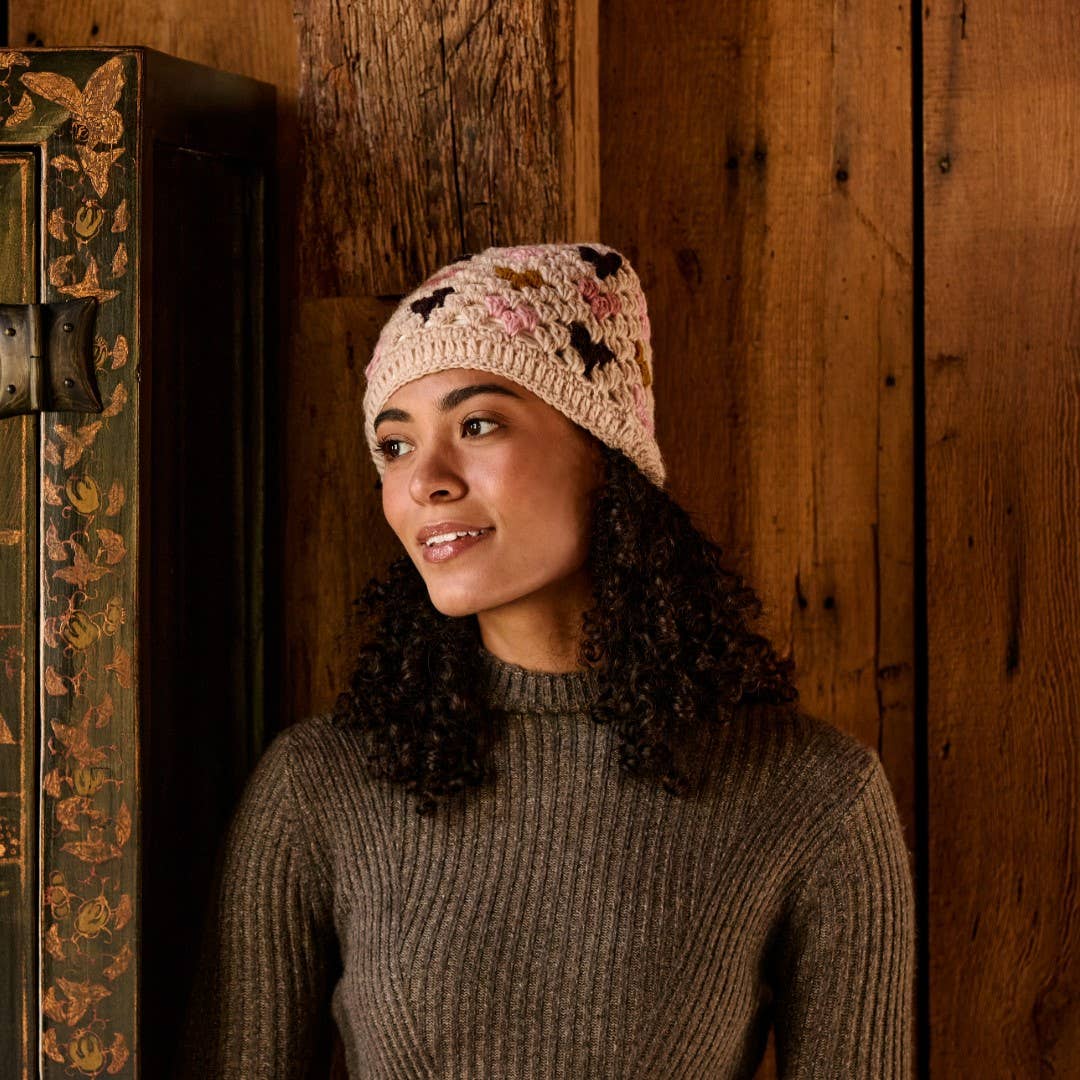 Carina Heart Crochet Wool Beanie with Wool Fleece Lining