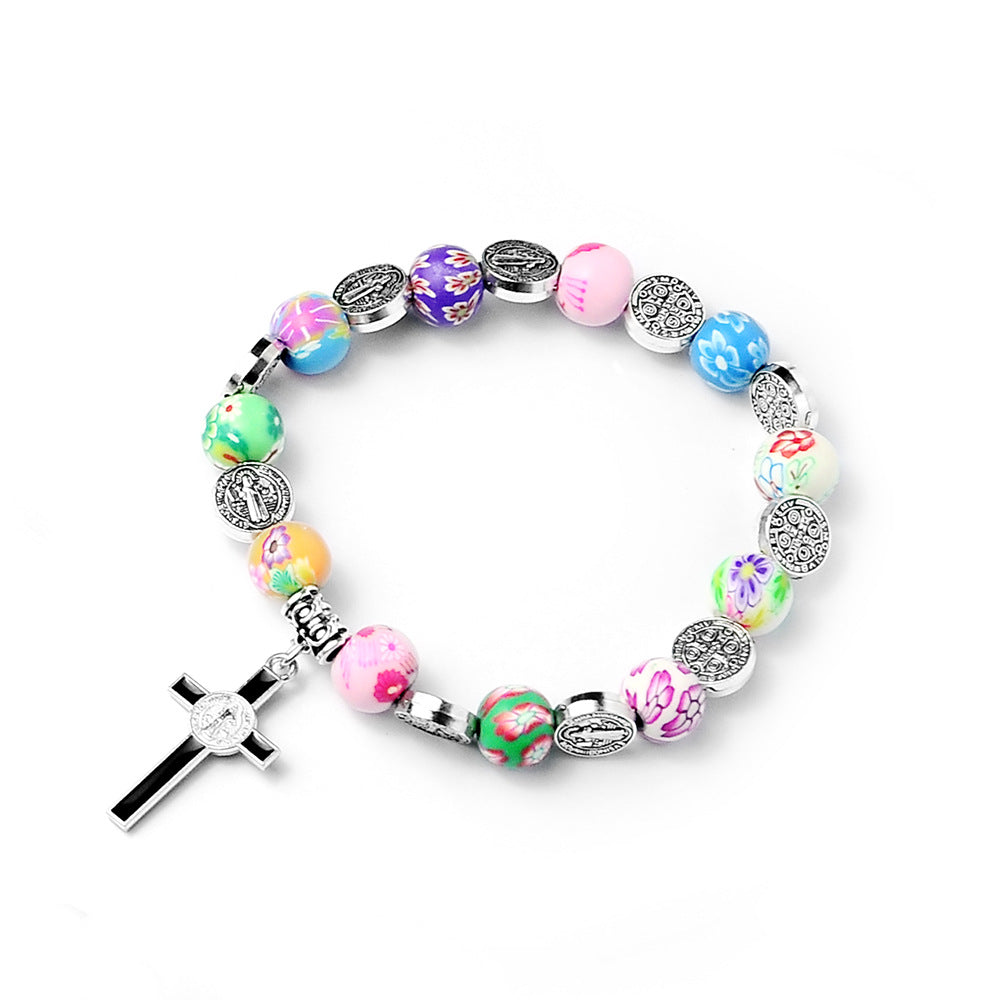 Colorful-Clay Cross Bracelet