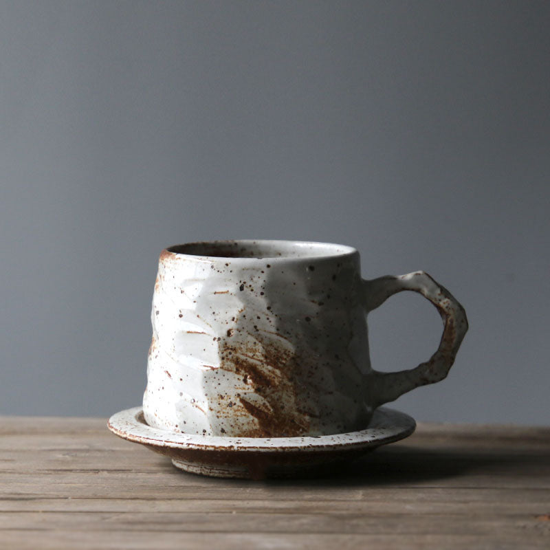 Hand-Crafted-Cozy Vintage Stoneware Coffee Cup & Saucer Set – Handcrafted Cottagecore