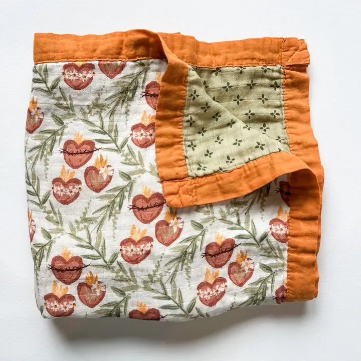 Holy Family Hearts Double-Sided Muslin Lap Blanket