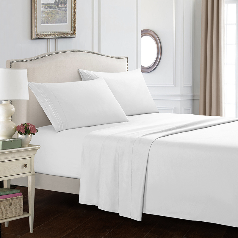 Queen Size Four-piece Set Embroidered Solid Color Bed Goods
