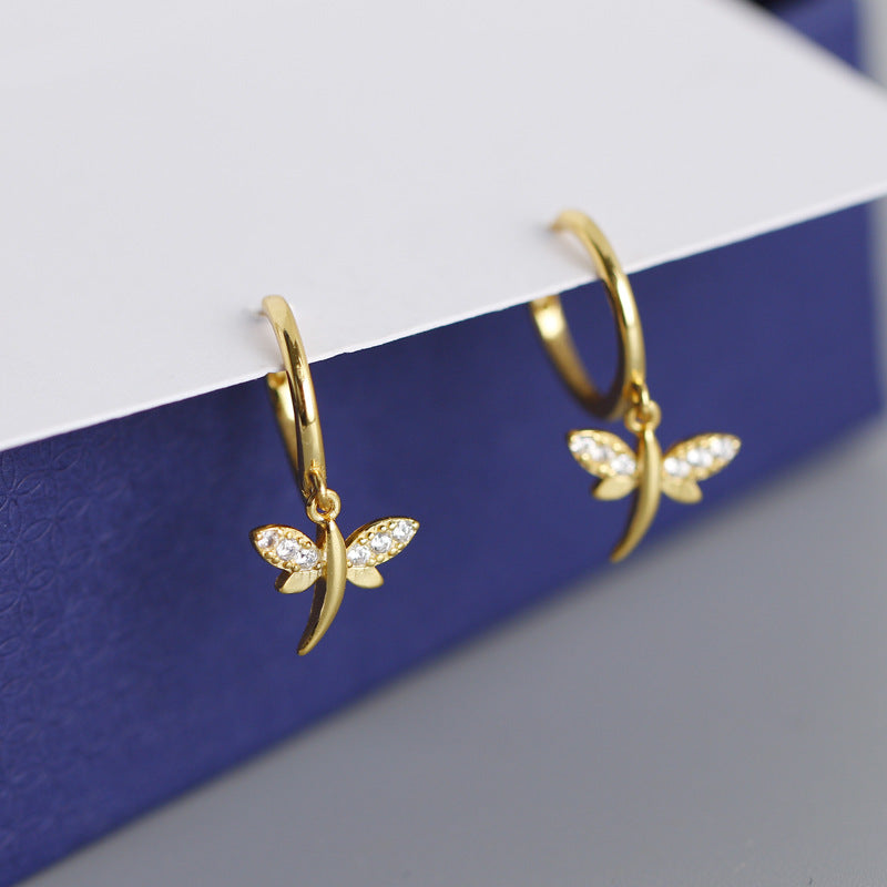 Sterling Silver Dragonfly Hoop Earrings