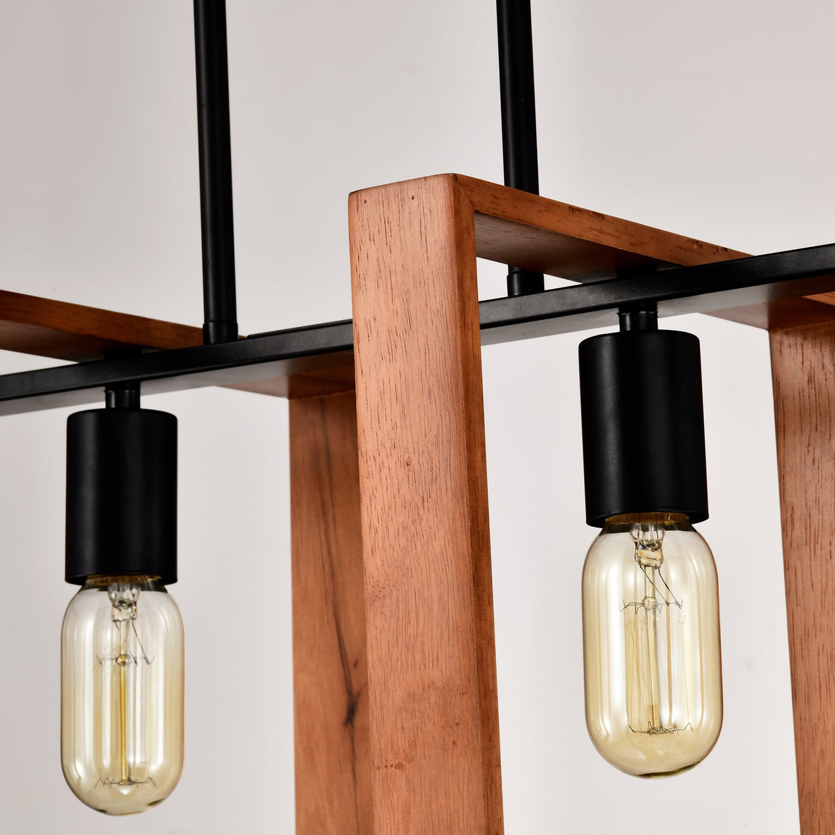 4-Light Kitchen Island Lights Pendant Light Farmhouse Dining Room Light Fixture, Rustic Wood And Black Metal Rectangular Chandelier, Hanging Lighting For Living Room,Conference Room, Home Office